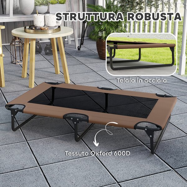 PawHut Letto per Cani Grandi Pieghevole con Tessuto a Rete da Interno ed Esterno, 107x61x20 cm, Marrone | Aosom Italy