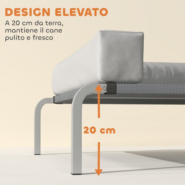 PawHut Lettino per Cani Rialzato di 20 cm con Cuscino a L, in Poliestere e Acciaio, 110x75x30 cm, Grigio e Argento | Aosom Italy