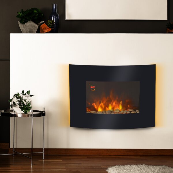 HOMCOM Camino Elettrico da Parete con 2 Livelli di Riscaldamento 900-1800W, Fiamma 7 Colori Regolabili e Telecomando, Nero | Aosom Italy