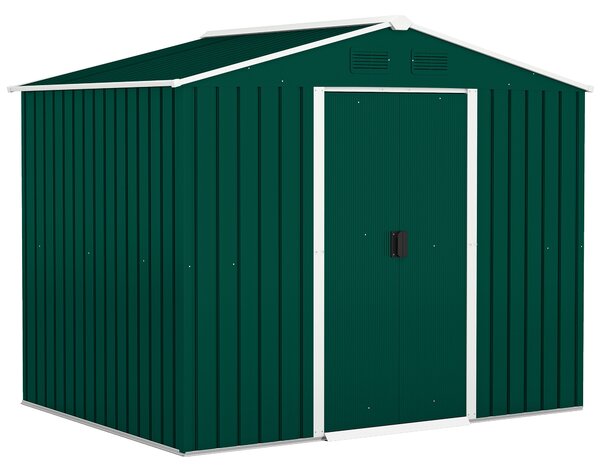 Outsunny Casetta da Giardino 3.6m² in Lamiera di Acciaio con 2 Porte Scorrevoli e 4 Prese d'Aria, 236x174x190 cm, Verde | Aosom Italy