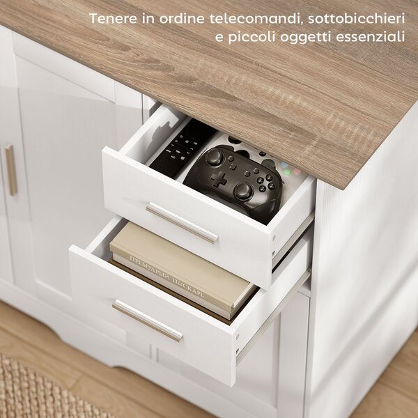 HOMCOM Credenza Moderna in Legno con 2 Cassetti e 2 Armadietti, 100x40x78 cm, Bianco e color Legno | Aosom Italy
