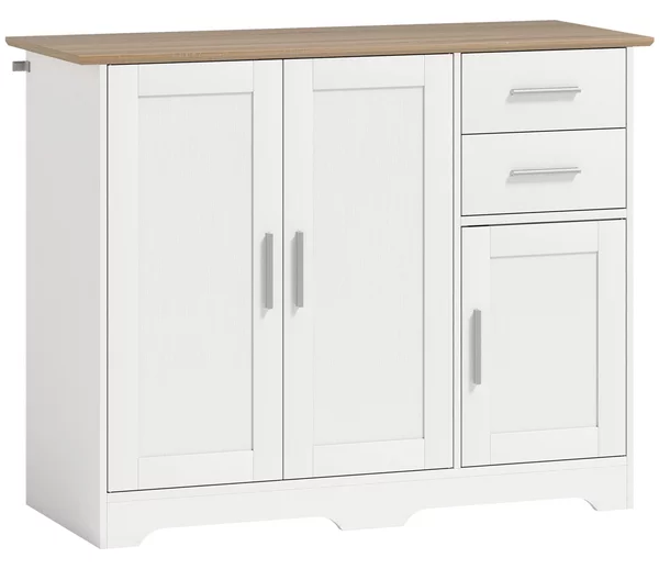 HOMCOM Credenza Moderna in Legno con 2 Cassetti e 2 Armadietti, 100x40x78 cm, Bianco e color Legno | Aosom Italy