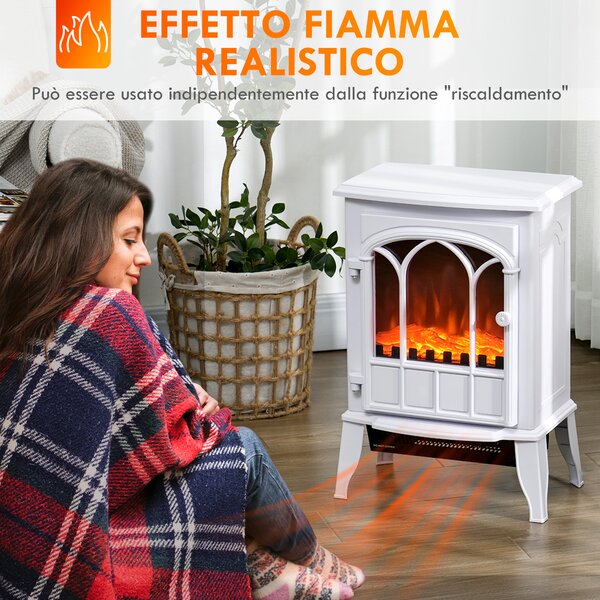 HOMCOM Camino da Terra Elettrico Potenza 1000W / 2000W con Effetto Fiamma Regolabile, 39x23x56.5cm, Bianco | Aosom Italy