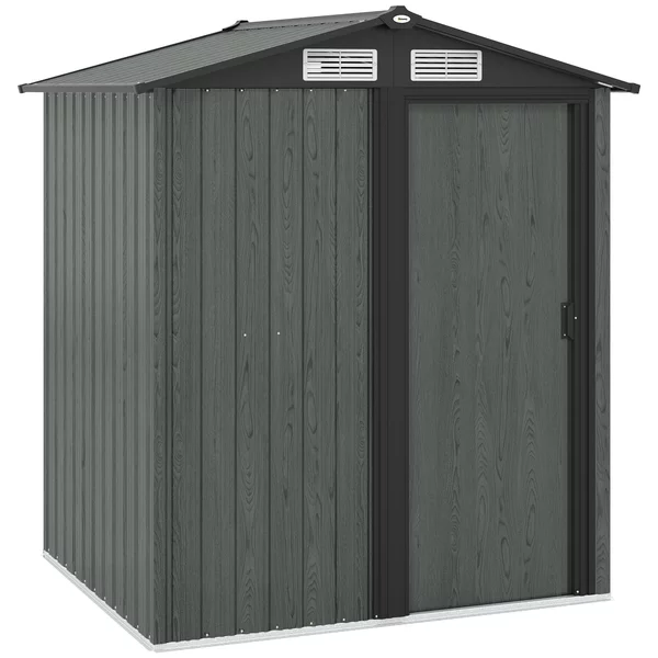 Casetta da Giardino Porta Attrezzi 152x132x188 cm con Tetto Inclinato e 4 Prese d'Aria in Acciaio Grigio