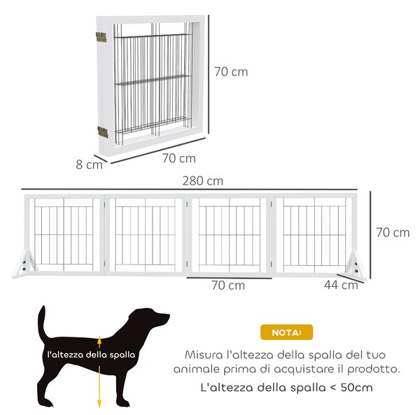 PawHut Cancellino per Cani Pieghevole con 4 Pannelli e Piedini Triangolari, 280x70 cm, Bianco | Aosom Italy