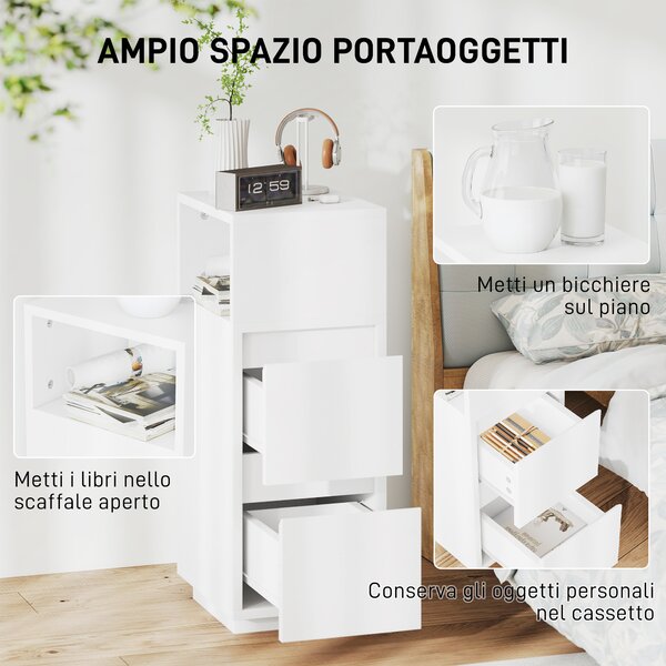HOMCOM Set di 2 Comodini con 2 Cassetti e Ripiano Aperto Moderni e Salvaspazio, 25x30x65 cm, Bianco | Aosom Italy