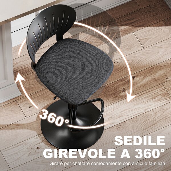 HOMCOM Set 2 Sgabelli da Bar Traspiranti in Tessuto Effetto Lino e Metallo con Poggiapiedi, 40.5x43x84-105 cm, Nero | Aosom Italy