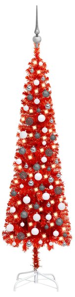 Set Albero Natale Slim con LED e Palline Rosso 180 cm PVC