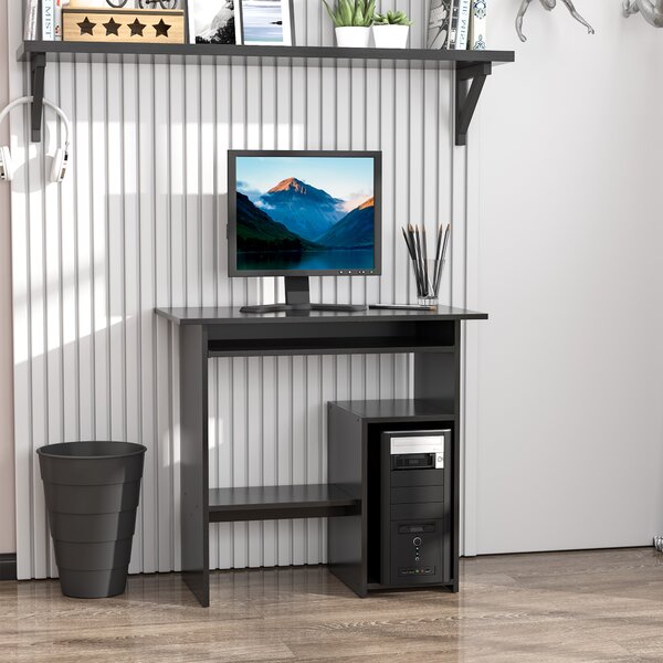 HOMCOM Scrivania PC Moderna in Legno con Ripiano per CPU e Spazio per Tastiera Estraibile, 80x45x75 cm, Nero
