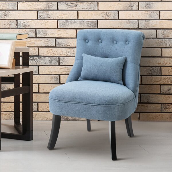 HOMCOM Poltrona per Salotto Imbottita con Cuscino, in Tessuto Effetto Lino e Legno, 52.5x69x77 cm, Blu