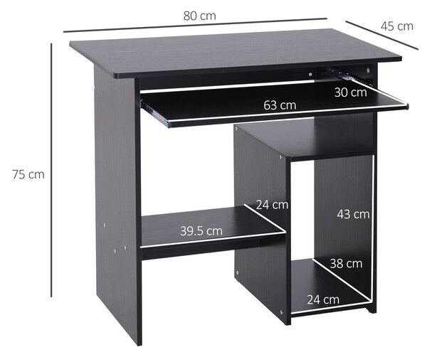 HOMCOM Scrivania PC Moderna in Legno con Ripiano per CPU e Spazio per Tastiera Estraibile, 80x45x75 cm, Nero