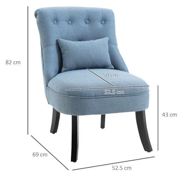 HOMCOM Poltrona per Salotto Imbottita con Cuscino, in Tessuto Effetto Lino e Legno, 52.5x69x77 cm, Blu