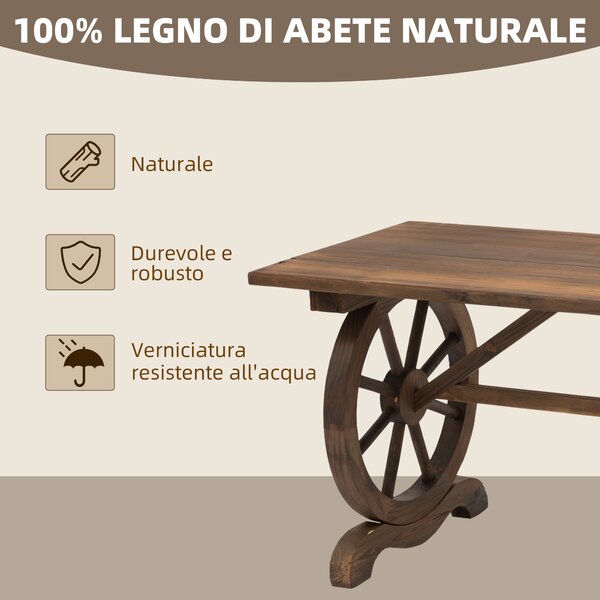 Outsunny Tavolo da Giardino Stile Country con Gambe a Ruota, in Legno di Abete Resistente alle Intemperie 113x60x65cm|Aosom
