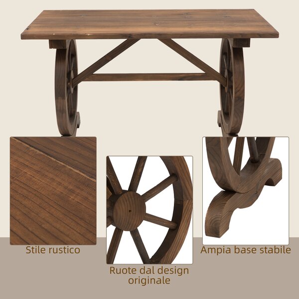 Outsunny Tavolo da Giardino Stile Country con Gambe a Ruota, in Legno di Abete Resistente alle Intemperie 113x60x65cm|Aosom