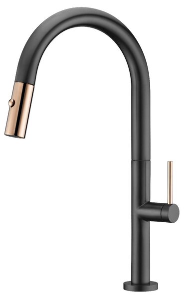 IMEX Rubinetto Cucina Miscelatore con Doccetta Estraibile Monocomando colore Nero Opaco/Oro Rosa Spazzolato - GCE017/NOR Samoa