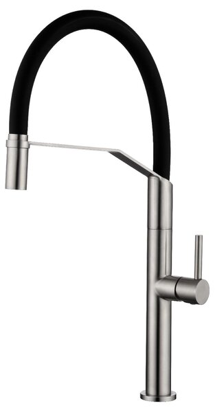 IMEX Rubinetto Cucina Miscelatore Monocomando con Bocca Flessibile colore Acciaio/Nero Opaco - GCE023/AC Deva