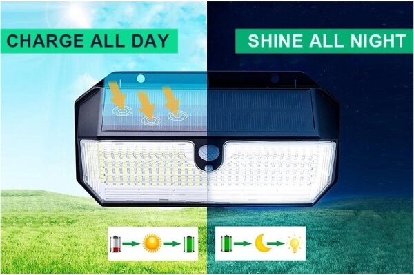 Viking-LED Lampada da parete solare con sensore LED/2W/3,7V IP65 6000K 2200 mAh
