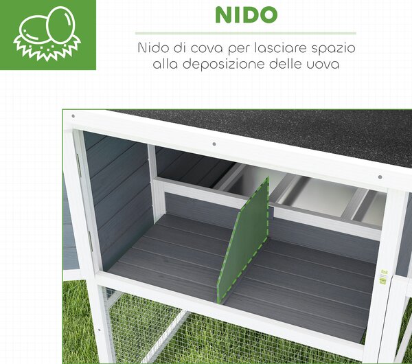 PawHut Pollaio per Galline con Casetta, Nido per Cova e Area Esterna, 214x101x 91.5cm, Grigio