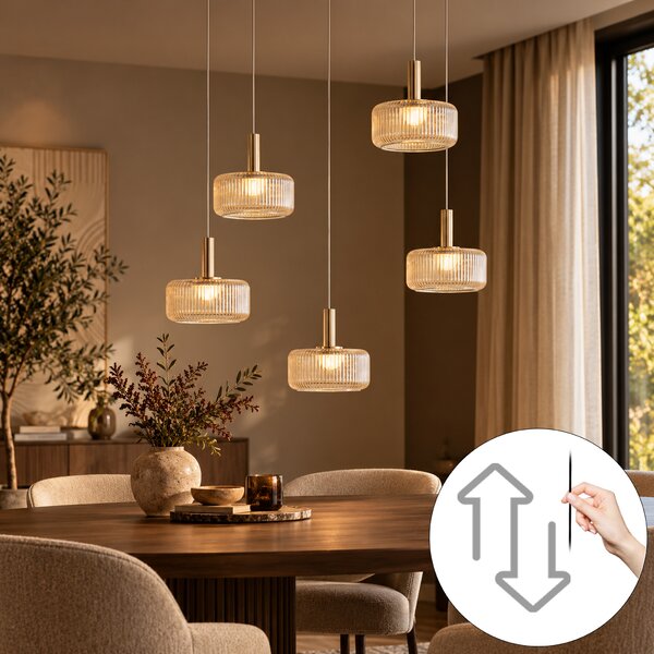 Lampada a sospensione di design oro rosa con vetro ambrato incl. LED dimmerabile a 3 fasi 5 luci Easylift - Fiera