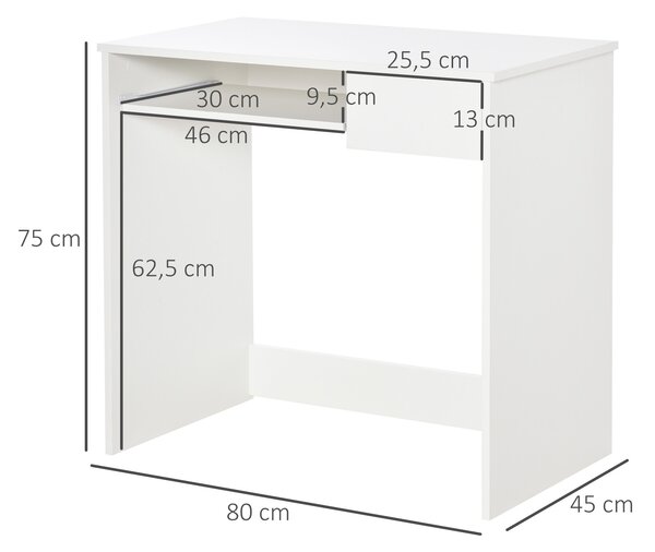 HOMCOM Scrivania Ufficio, 80x45x75 cm Scrivania Salvaspazio con Vassoio Tastiera, Cassetto per Documenti, Bianco | Aosom Italy