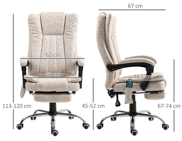 Vinsetto Poltrona da Ufficio Massaggiante Riscaldante, Altezza Regolabili, Sedie con Poggiapiedi Retrattile, 62x67x113-120cm, Crema | Aosom Italy