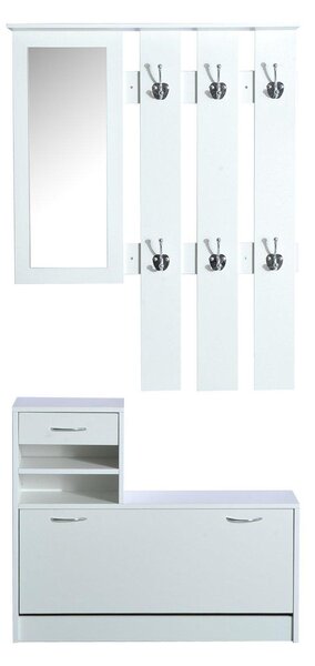 Mobile Dingresso Moderno Guardaroba Set Appendiabiti Specchio E Scarpiera 3 In 1 In Legno Bianco