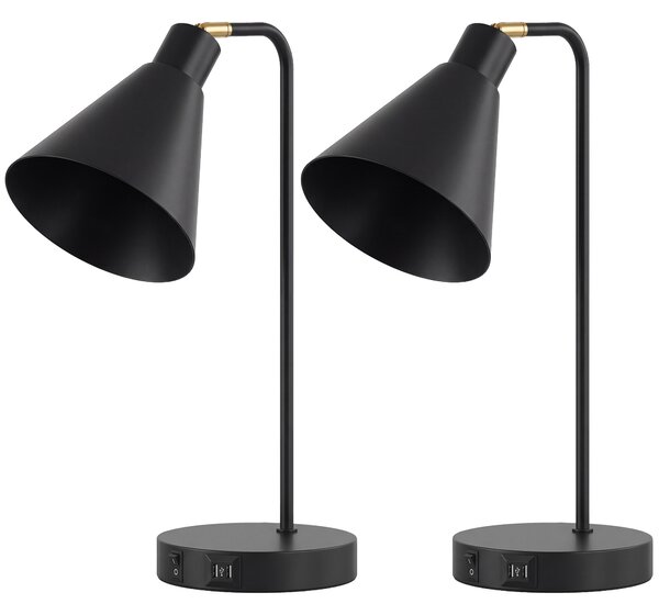 Set di 2 Lampade da Tavolo Moderne 30x15x40,5 cm con Porte USB Attacco E27 in Acciaio Nero