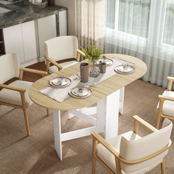 Tavolo Pieghevole per 6 Persone 163x80x75 cm con 2 Ribalte Ovale in Legno Color Legno