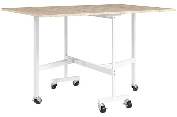 Tavolo Pieghevole Industriale 120x80x73 cm a 2 Ribalte con Rotelle in Truciolato e Acciaio Rovere
