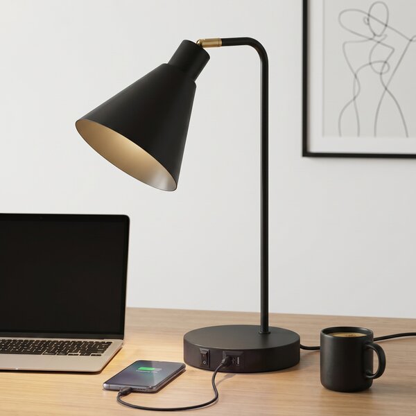 Set di 2 Lampade da Tavolo Moderne 30x15x40,5 cm con Porte USB Attacco E27 in Acciaio Nero