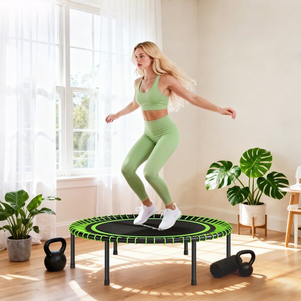 Trampolino Elastico Fitness a 36 Corde Ø114x31 cm in Acciaio e PP Verde