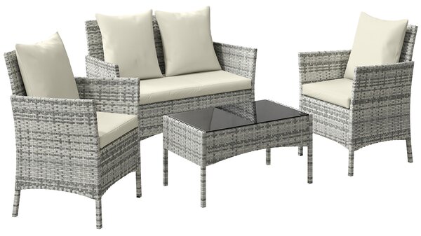 Set 4 Pezzi Salotto da Giardino con Divano a 2 Posti 2 Sedie Tavolino da Caffè in Rattan Grigio