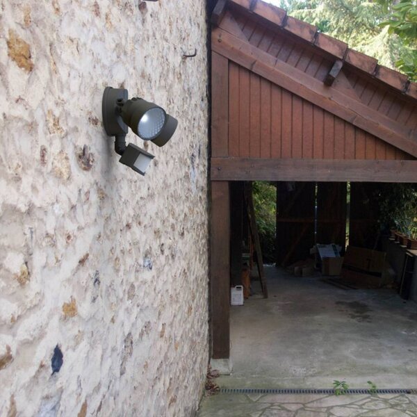 LUTEC Faretto da esterno a LED con sensore SHRIMP II nero 12W 2 lampadine IP44, Nero, Plastica, Applique da esterni