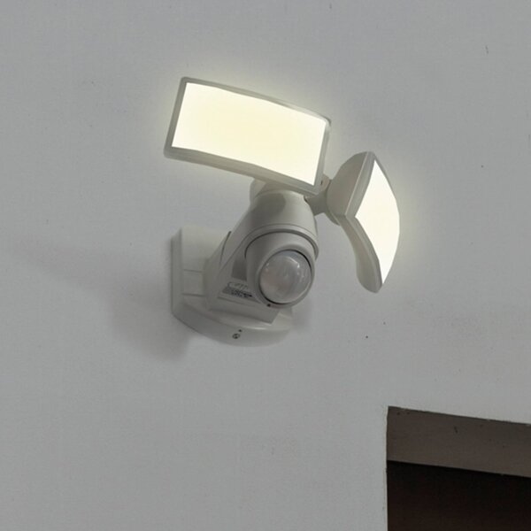 LUTEC Proiettore da esterno con sensore LED ARC, bianco, 28 cm, a 2 luci, IP54 ARC, Bianco / Opale, Plastica, Moderno, Applique da esterni