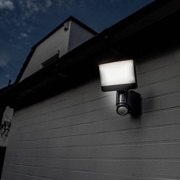 LUTEC Faretto da esterno a LED con sensore SUNSHINE, 25 cm, grigio scuro, IP54 SUNSHINE, Alluminio / Grigio / Zincato, Plastica, Moderno, Applique da esterni