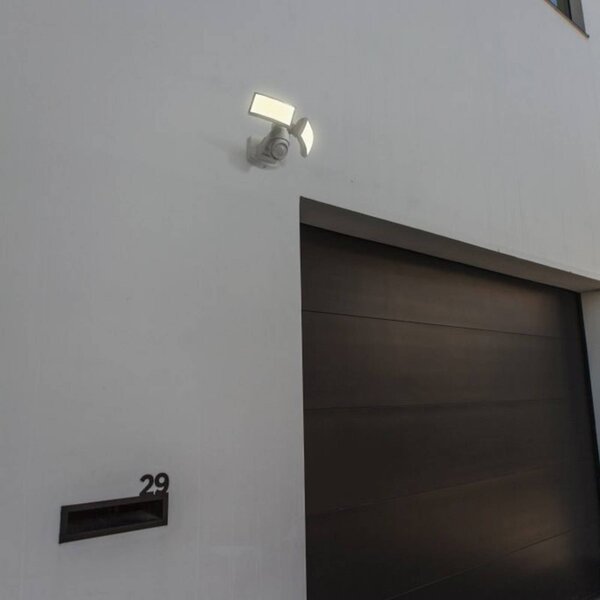LUTEC Proiettore da esterno con sensore LED ARC, bianco, 28 cm, a 2 luci, IP54 ARC, Bianco / Opale, Plastica, Moderno, Applique da esterni