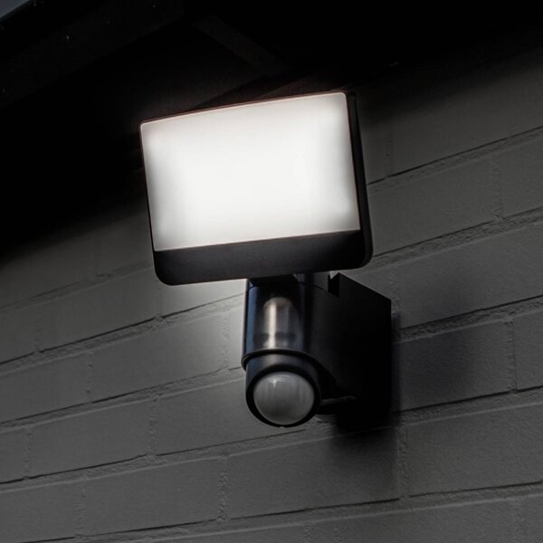 LUTEC Faretto da esterno a LED con sensore SUNSHINE, 25 cm, grigio scuro, IP54 SUNSHINE, Alluminio / Grigio / Zincato, Plastica, Moderno, Applique da esterni