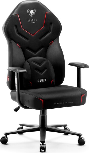 Diablo X-Gamer 2.0 Gaming Chair Sedia da ufficio Rivestimento in tessuto Design ergonomico Cuscino lombare Nero