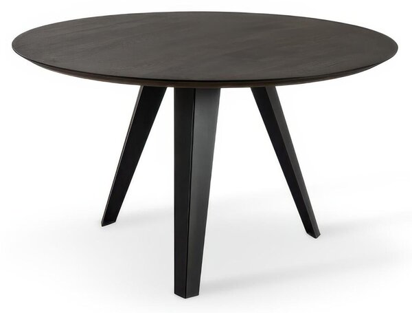 Tavolo Rotondo Top Rovere Impiallaciato Termocotto Gambe Metallo Diametro130x h76 cm-Peso 48 kg Fino a 6 persone colore scuro