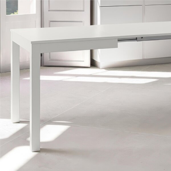 Tavolo Allungabile, Top in melaminico Bianco Frassino Gambe in Metallo nere Dimensioni 80x130 Max 210x h76 cm, peso kg 27 Fino a 8 persone colore bianco