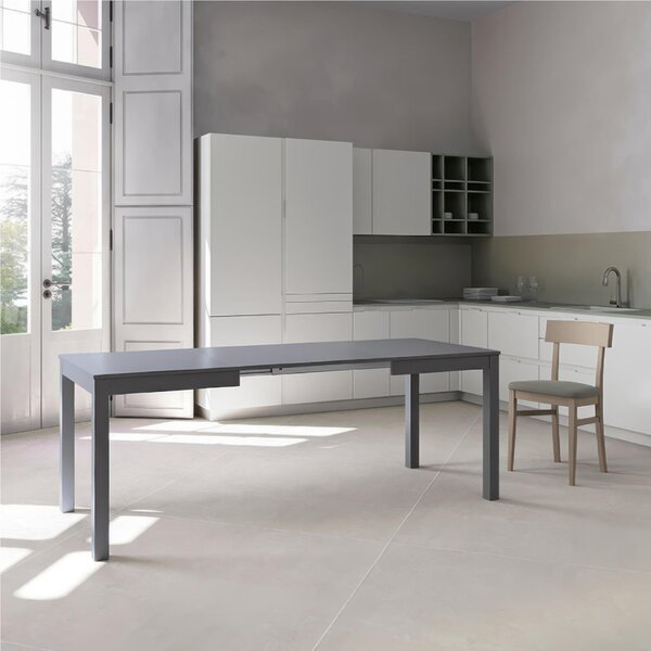 Tavolo Allungabile, Top in melaminico Grigio Scuro Gambe in Legno Massello Dimensioni 80x130 Max 210x h76 cm, peso kg 27 Fino a 8 persone colore Grigio Scuro