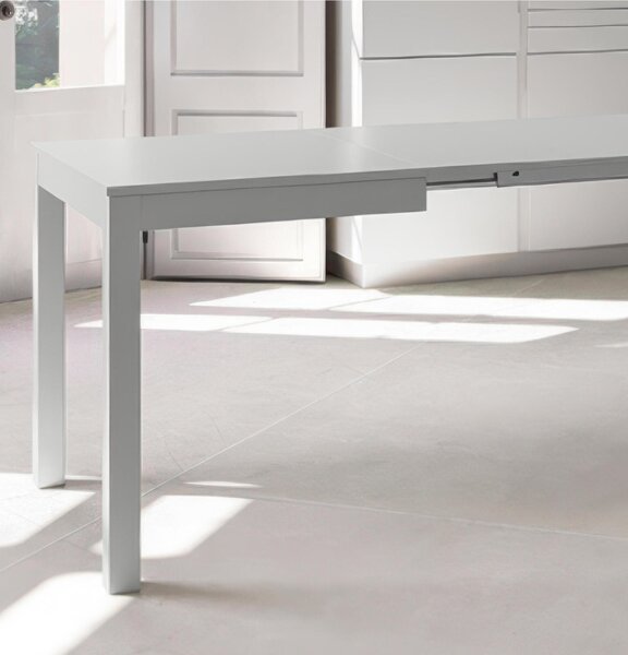 Tavolo Allungabile, Top in melaminico Grigio Chiaro Frassino Gambe in Faggio Massello Dimensioni 80x130 Max 210x h76 cm, peso kg 27 Fino a 8 persone colore Grigio chiaro