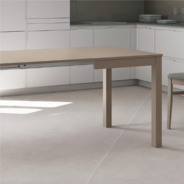 Tavolo Allungabile, Top in melaminico Tortora, Gambe in Legno Massello Dimensioni 80x130 Max 210x h76 cm, peso kg 27 Fino a 8 persone colore Tortora