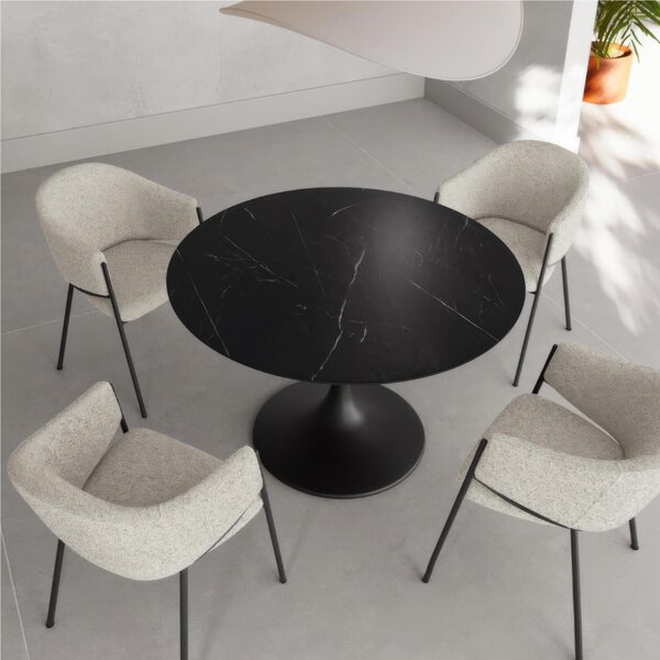 Tavolo Rotondo in Ceramica opaca, Struttura in Metallo SIDE Diametro 120 x h76 cm-Base: 60 cm Peso 56,6 kg Fino a 4 persone colore nero
