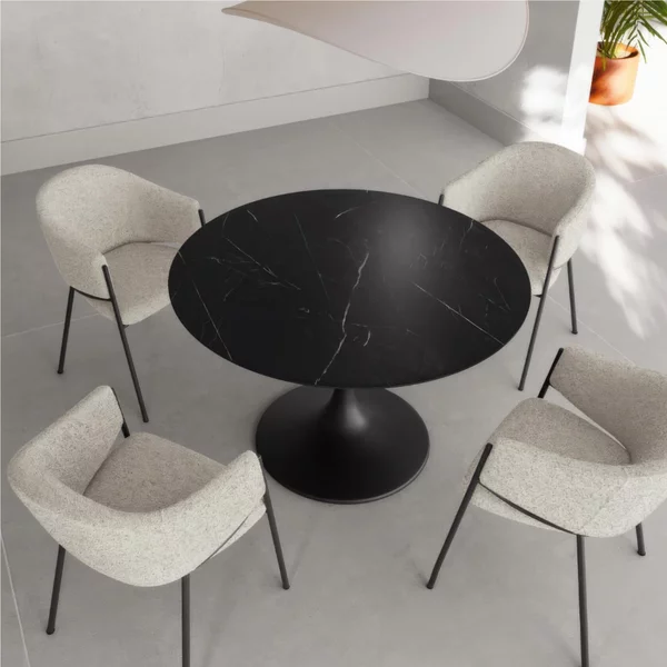 Tavolo Rotondo in Ceramica opaca, Struttura in Metallo SIDE Diametro 120 x h76 cm-Base: 60 cm Peso 56,6 kg Fino a 4 persone colore nero