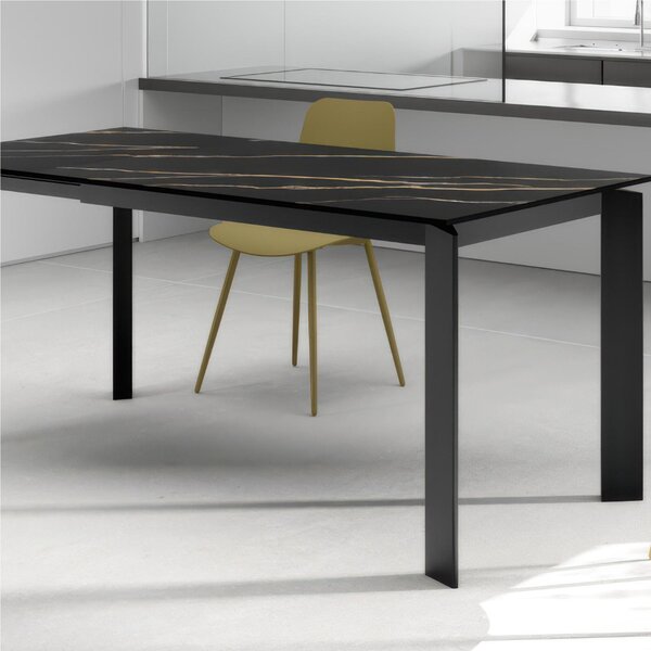 Tavolo Allungabile, Top Ceramica (sinthered stone) Gambe in Metallo FRAME Dimensioni 80x120 Max 170x h76 cm, peso kg 69 Fino a 8 persone colore top in marmo nero portoro opaco