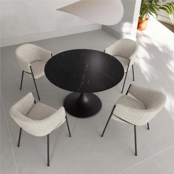Tavolo Rotondo in Ceramica opaca, Struttura in Metallo SIDE Diametro100x h76 cm-Base: 60 cm Peso 47 kg Fino a 4 persone colore nero