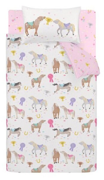 Set copripiumino e federa da bambini rosa/color crema per letto singolo 135x200 cm Happy Horses – Catherine Lansfield