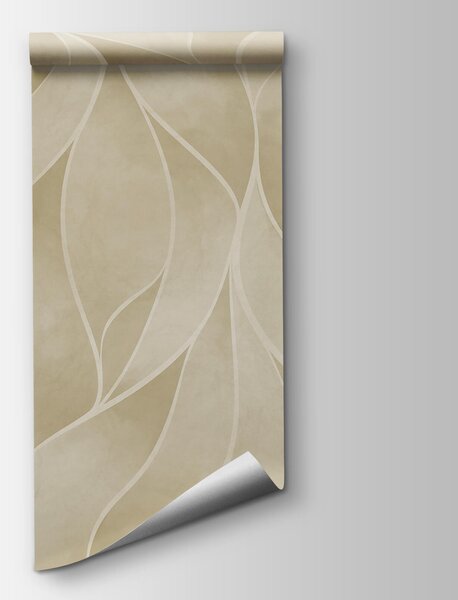 Carta da parati Motivo ondulato bianco e beige, Carta da parati Foglie, Carta da parati popolare, t00678 - Tapeko.it