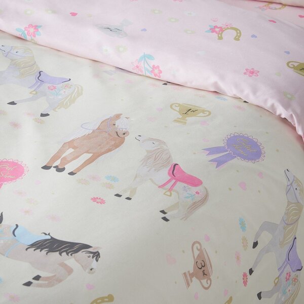 Set copripiumino e federa da bambini rosa/color crema per letto singolo 135x200 cm Happy Horses – Catherine Lansfield